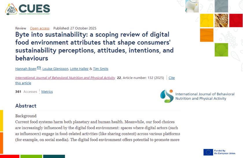 Thumbnail image of the post: New CUES publication: Byte into sustainability: a scoping review of digital food environment attributes.